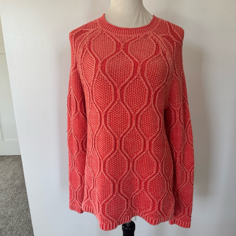 Lands' End Pink Crew Neck Sweater with Textured Knit